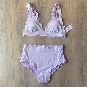 NWT Beach Joy Scalloped Edge Lavender High Waisted Swimsuit - L